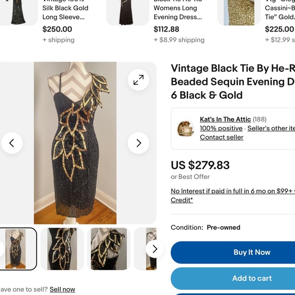Black tie vintage hand embroidered sequin dress - Picture 4 of 4